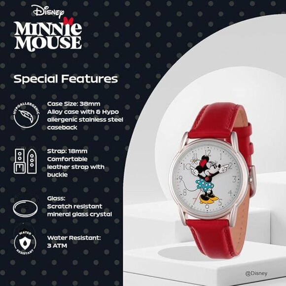 NWT - Disney Minnie Mouse Cardiff Classic Adult Analog Quartz Watch with Leather - Picture 13 of 16